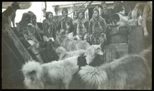 Image of Eskimos [Inughuit] and Dogs on S.S. Roosevelt
